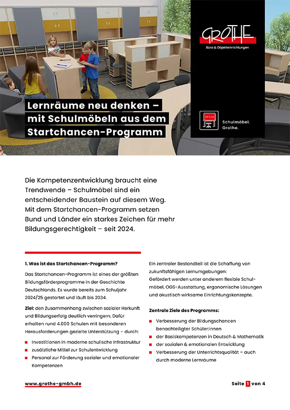 Vorschaubild der Unterlagen zum Startchancen-Programm für Bildungseinrichtungen in NRW von Grothe Büro & Objekteinrichtungen 