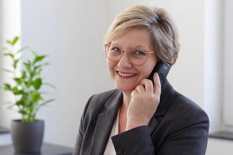 Claudia Koch, Assistenz der Geschäftsführung von Grothe Büro & Objekteinrichtungen in Hemer beim Telefonieren